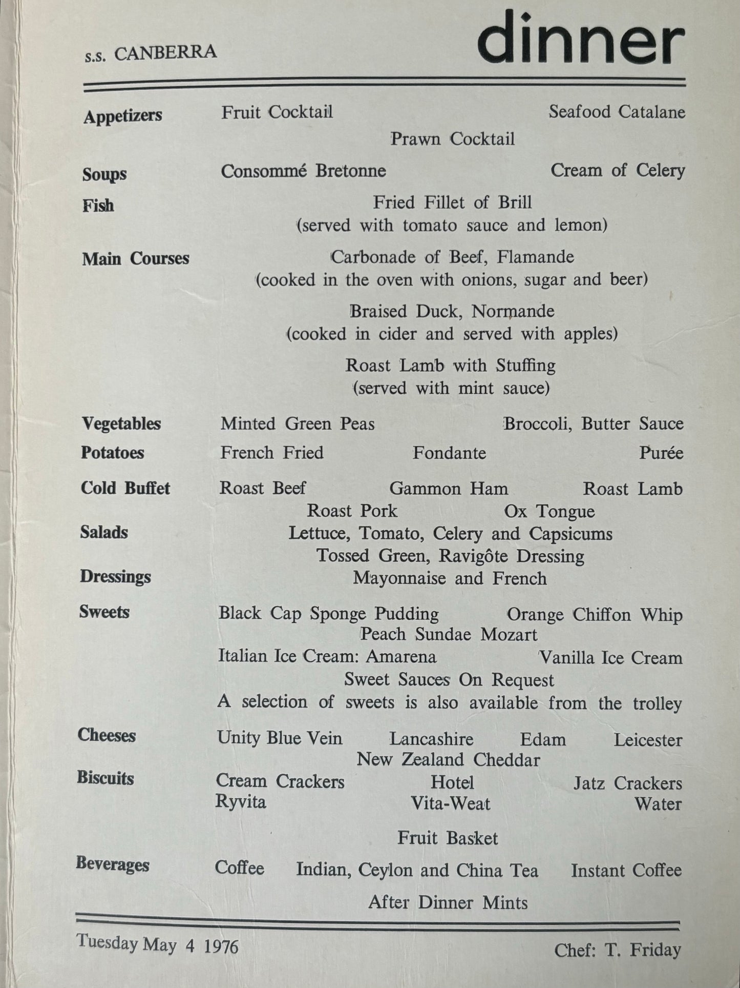 Ronald Searle SS CANBERRA Cruise Menu Card May 4, 1976 DICK DEADEYE SAILOR - transpontinebooks