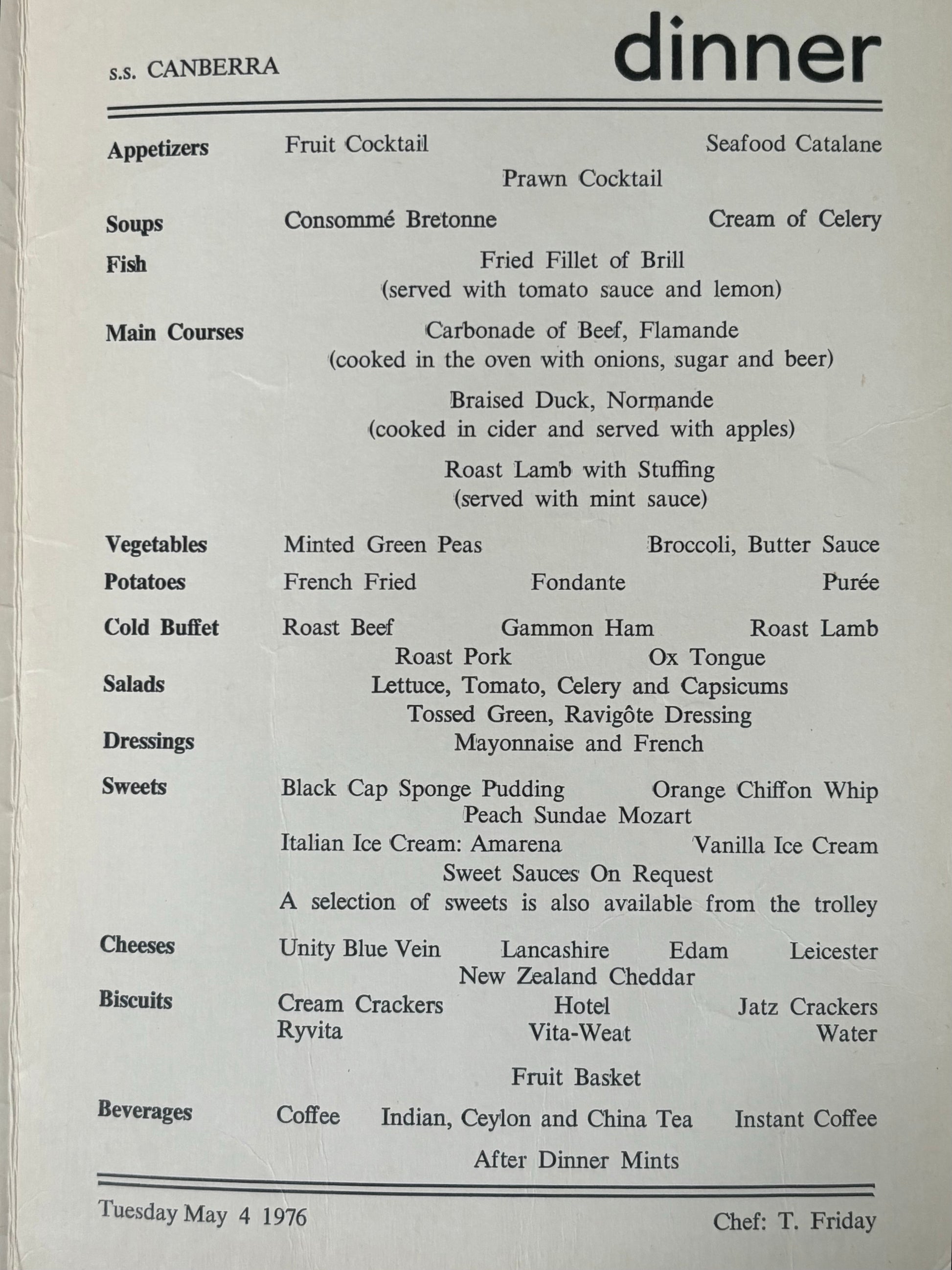 Ronald Searle SS CANBERRA Cruise Menu Card May 4, 1976 DICK DEADEYE SAILOR - transpontinebooks