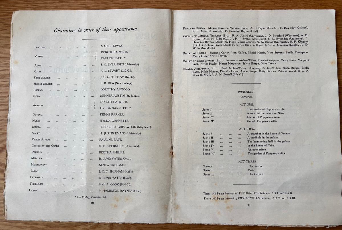 John Aldridge PROGRAMME 1927 OUOC Oxford University Great Bardfield CORONATION OF POPPAEA