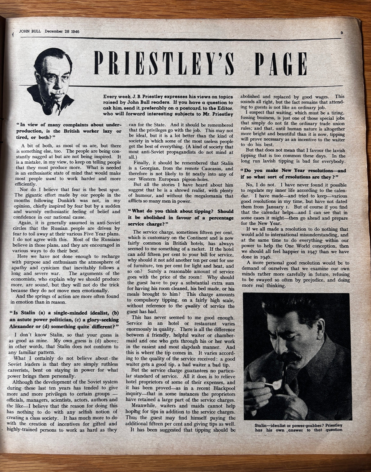 Henry Hoyland JOHN BULL MAGAZINE December 28th 1946 J B Priestly Pantomime