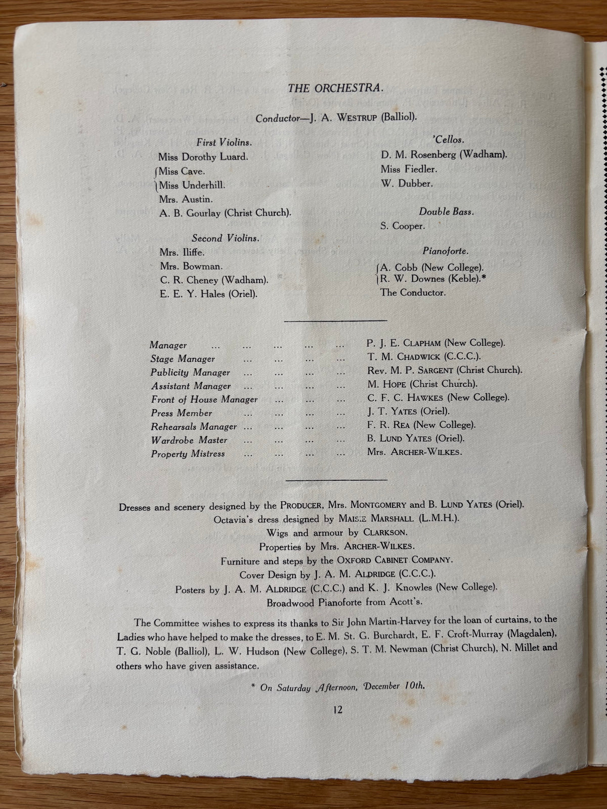John Aldridge PROGRAMME 1927 OUOC Oxford University Great Bardfield CORONATION OF POPPAEA