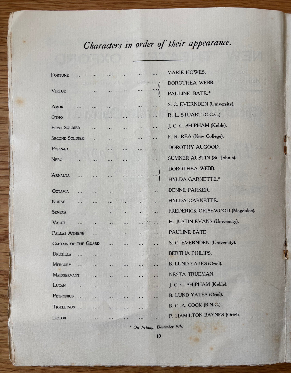 John Aldridge PROGRAMME 1927 OUOC Oxford University Great Bardfield CORONATION OF POPPAEA