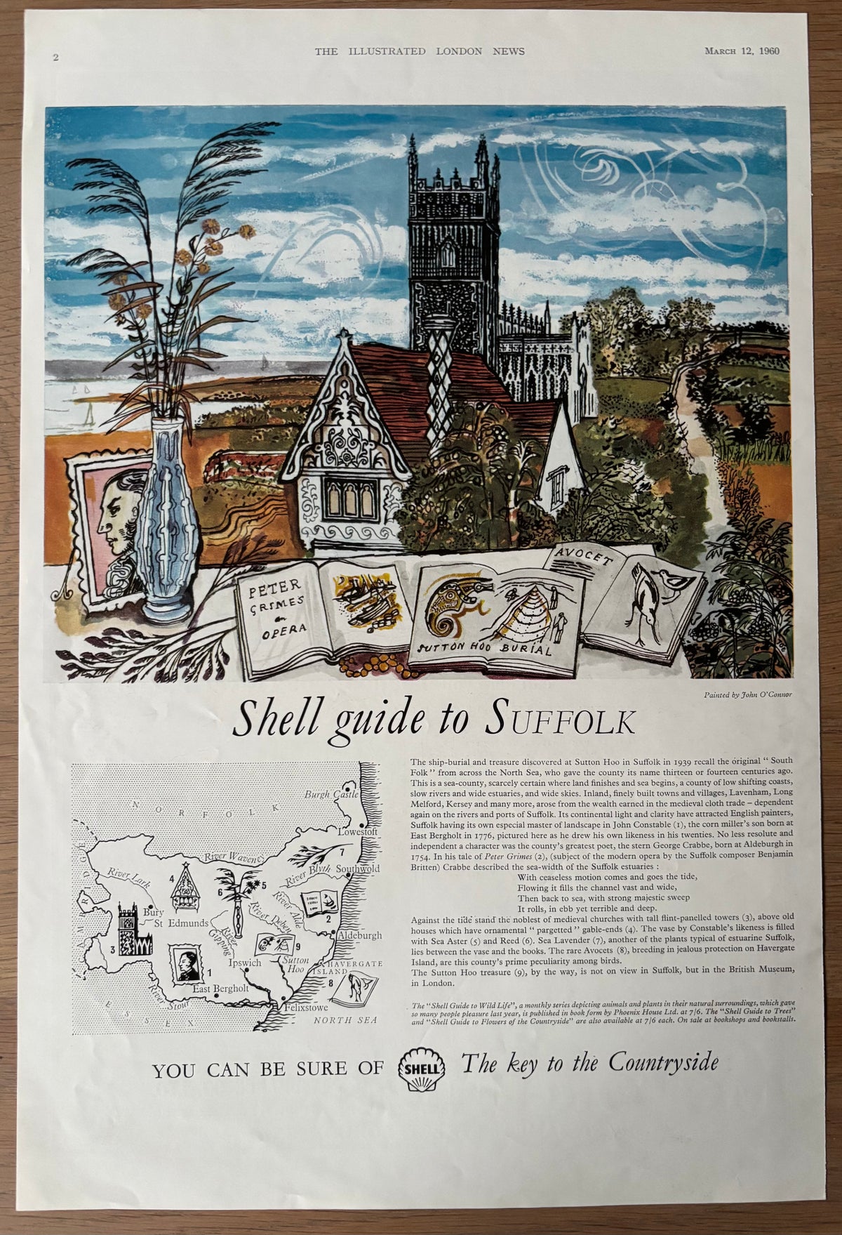 John O’Connor SHELL GUIDE TO SUFFOLK ADVERT Original Large Ad 1960