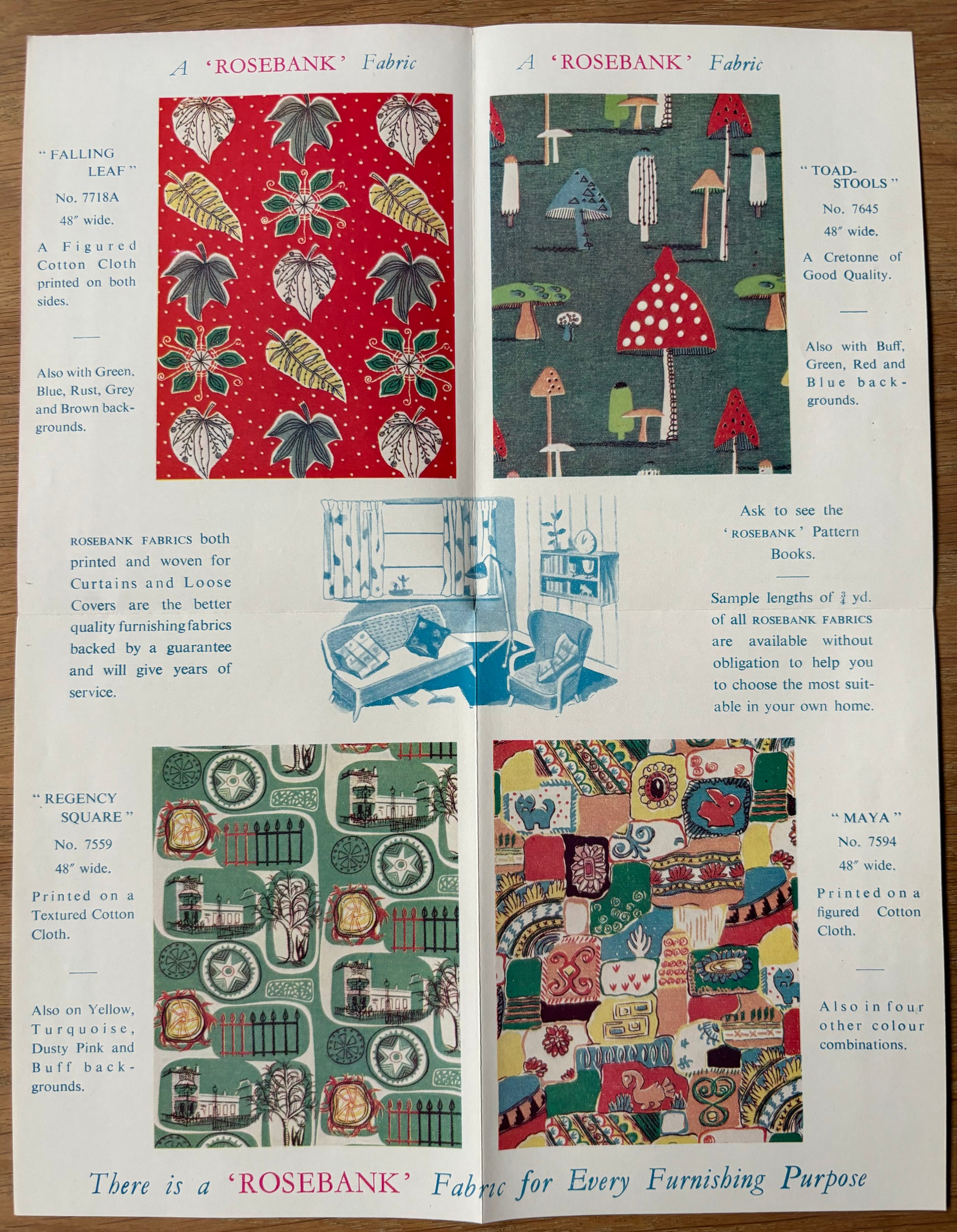 ROSEBANK Furnishing Fabrics LEAFLET 1950’s/1960’s Ramsbottom Manchester - transpontinebooks