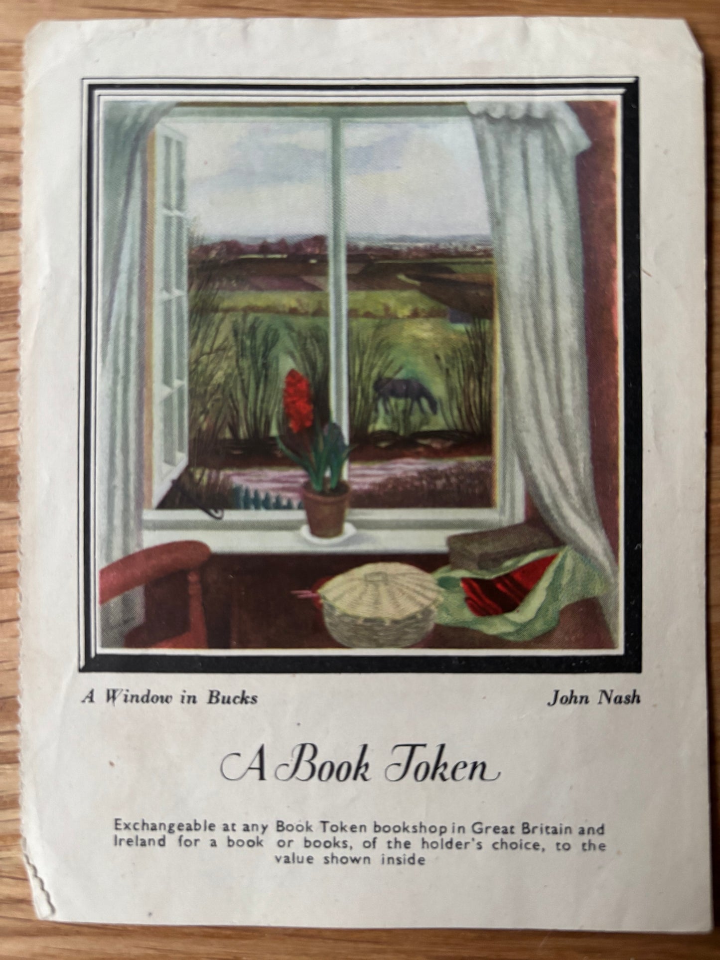 John Nash 1940’s VINTAGE BOOK TOKEN/ BOOK PLATE 1942 A Window in Bucks