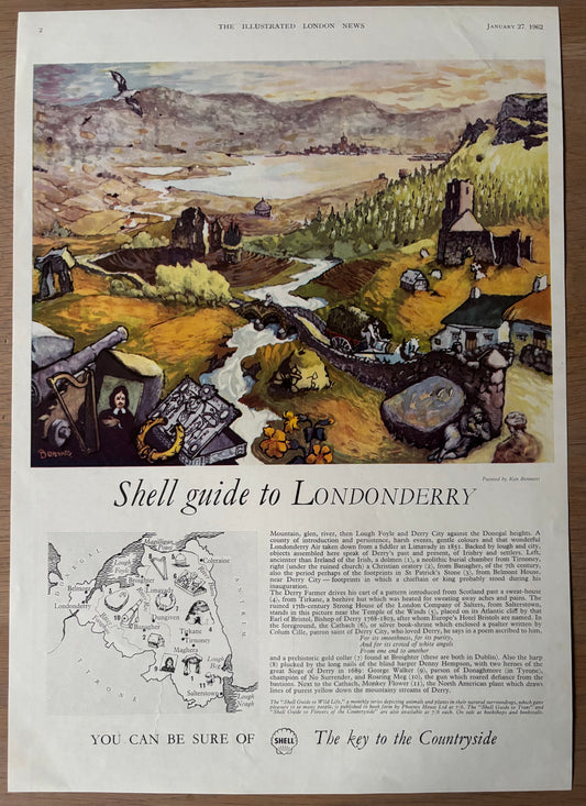 Ken Bennetts SHELL GUIDE TO LONDONDERRY Large ADVERT Original Ad 1962