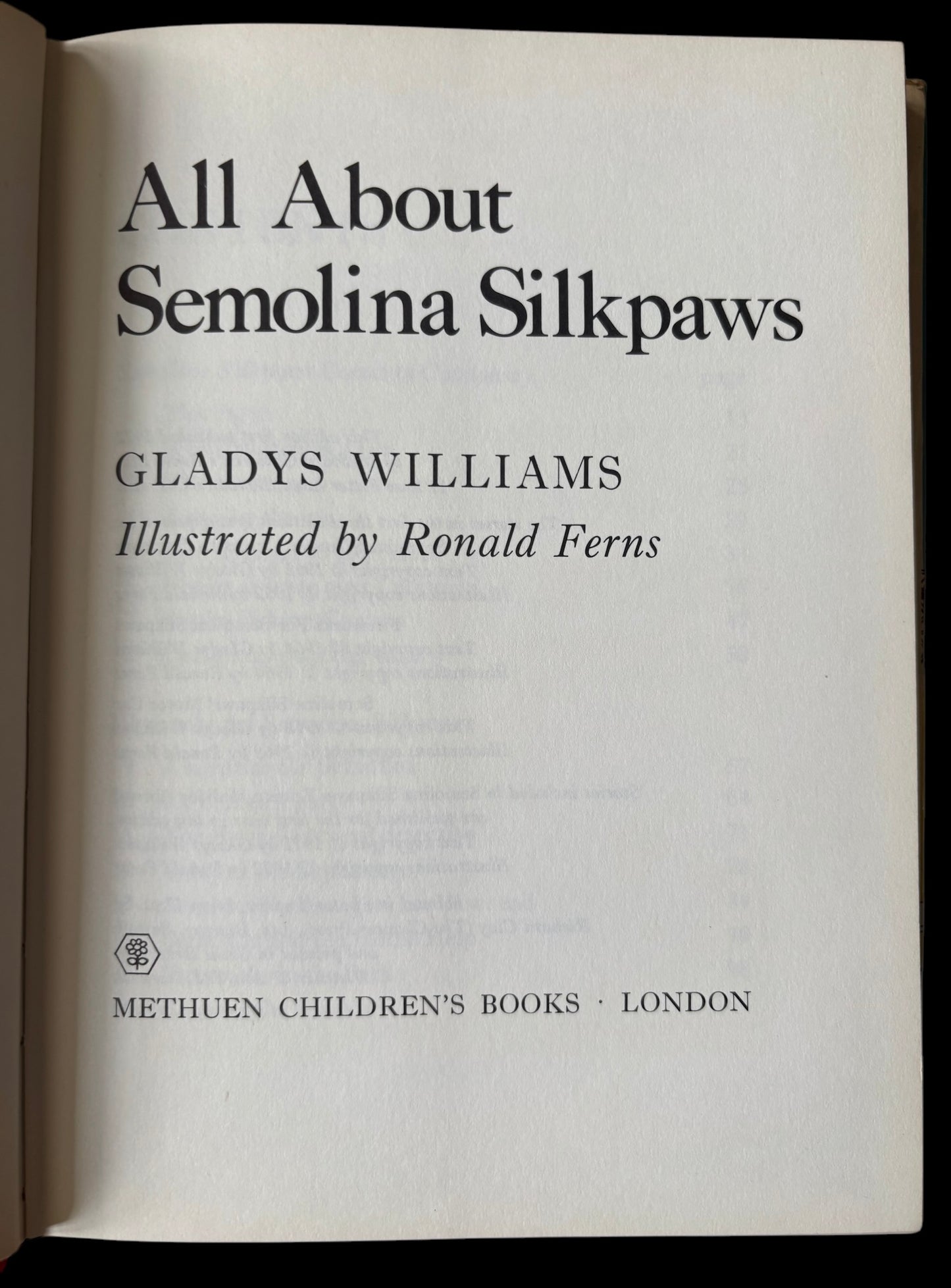 Ronald Ferns ALL ABOUT SEMOLINA SILKPAWS DJ 1st Ed 1972 Methuen Cat Story