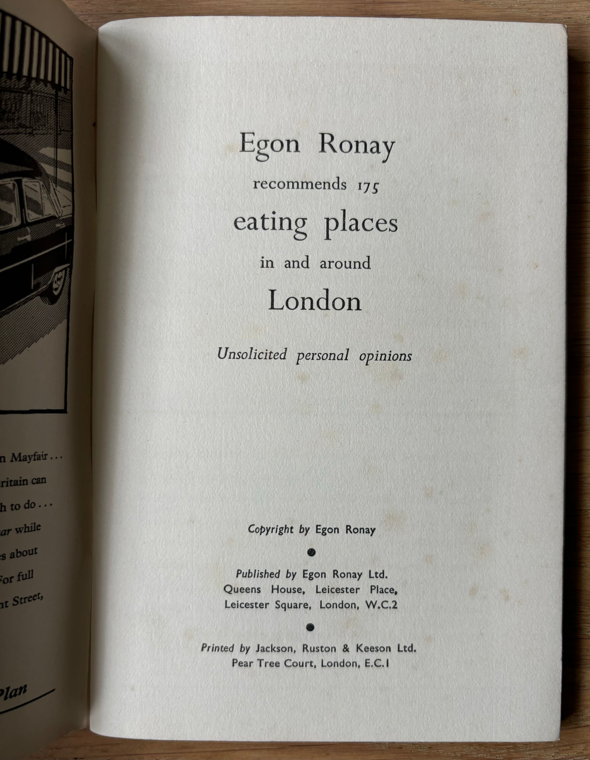 EGON RONAY 175 Eating Places In And Around London EARLY EDITION - transpontinebooks