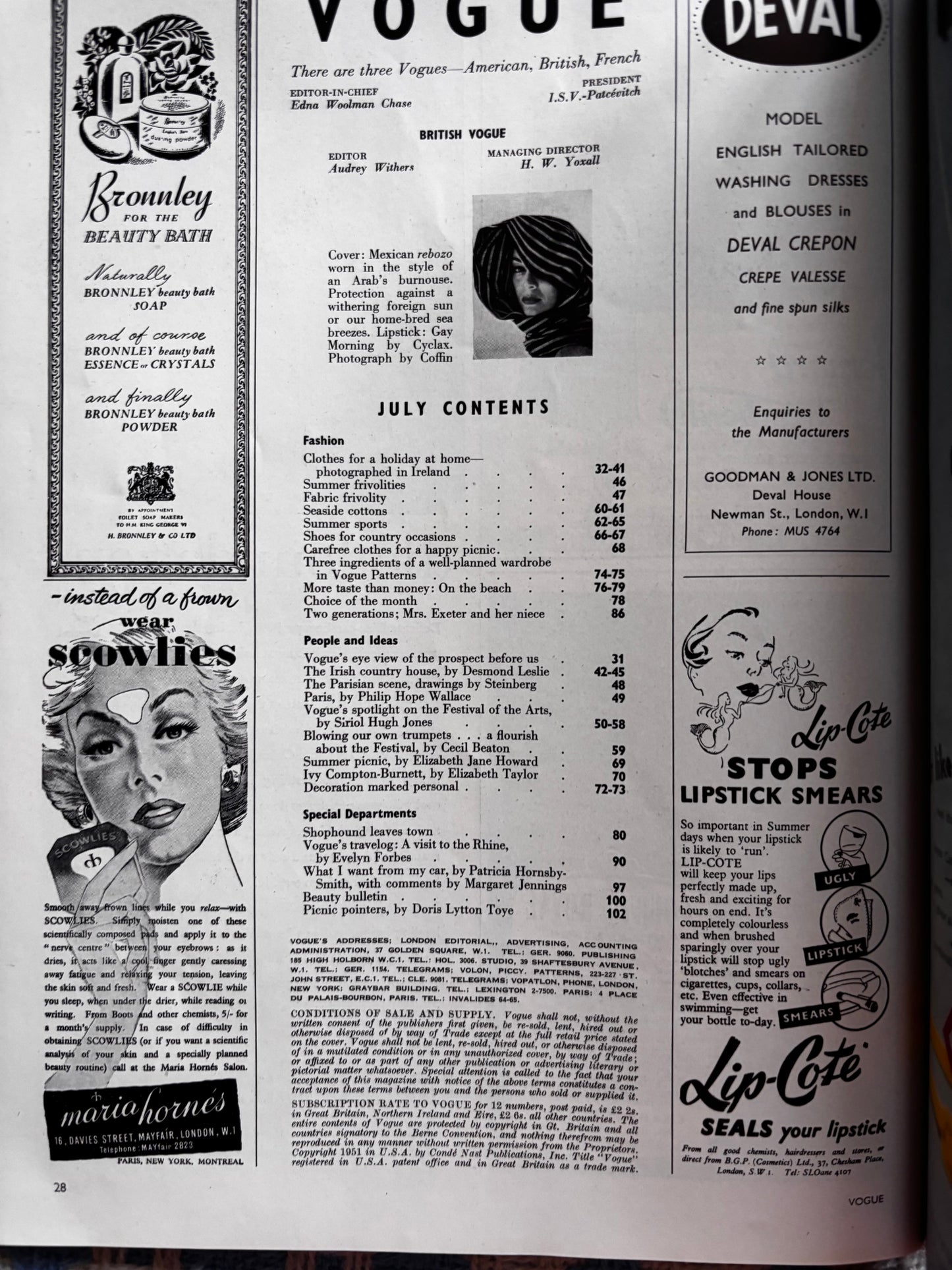 VOGUE MAGAZINE July 1951 Festival Of Arts SUMMER FASHION Conde Nast Photo’s Britain