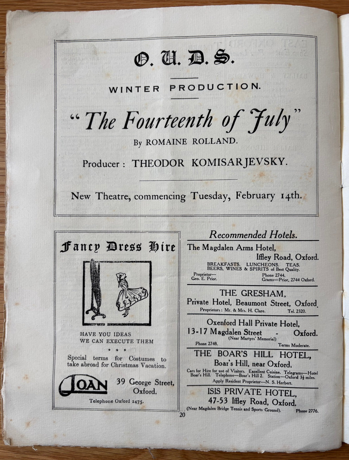 John Aldridge PROGRAMME 1927 OUOC Oxford University Great Bardfield CORONATION OF POPPAEA