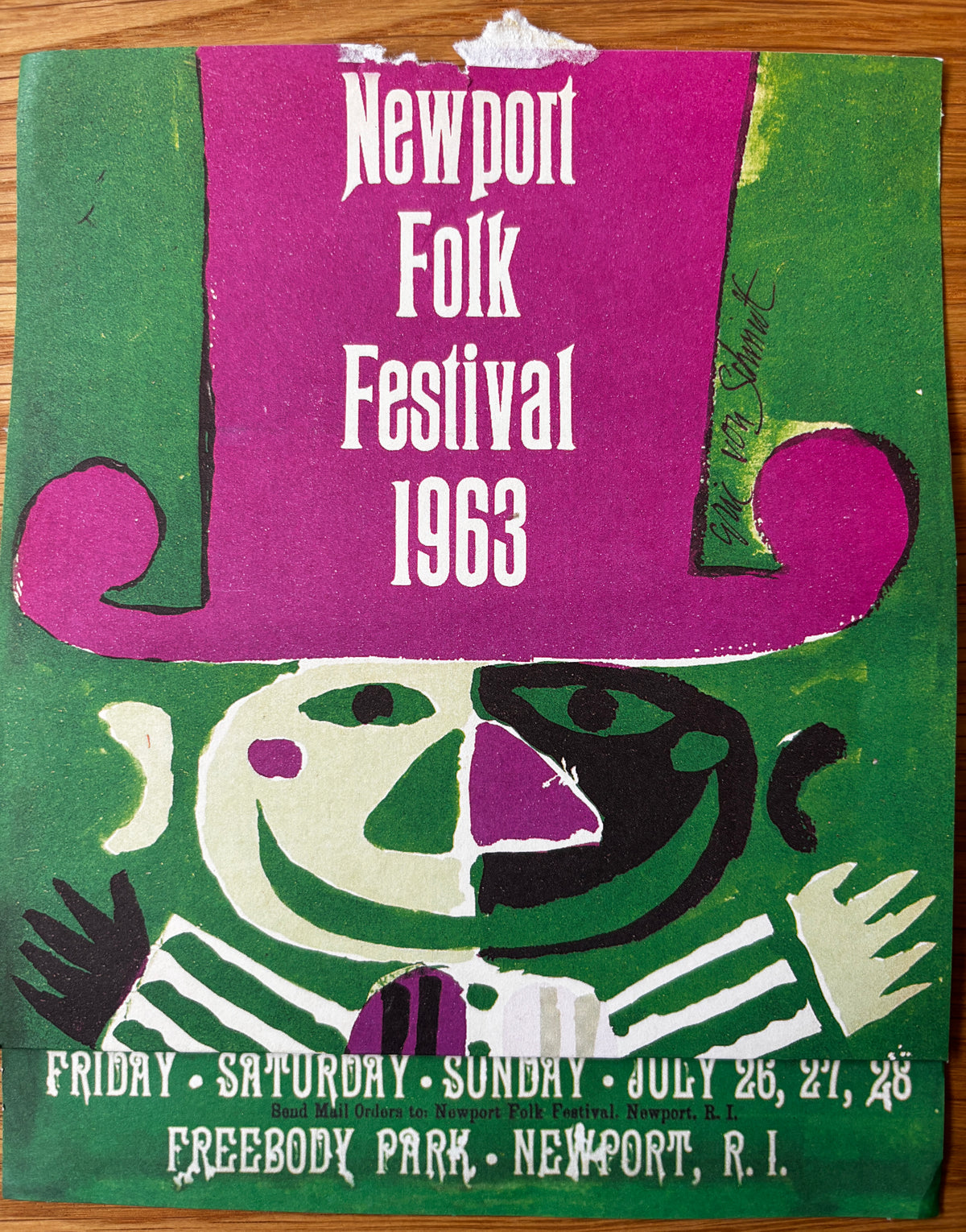 Eric Von Schmidt Reproduction NEWPORT FOLK FESTIVAL 1963 POSTER Flyer Bob Dylan Joan Baez