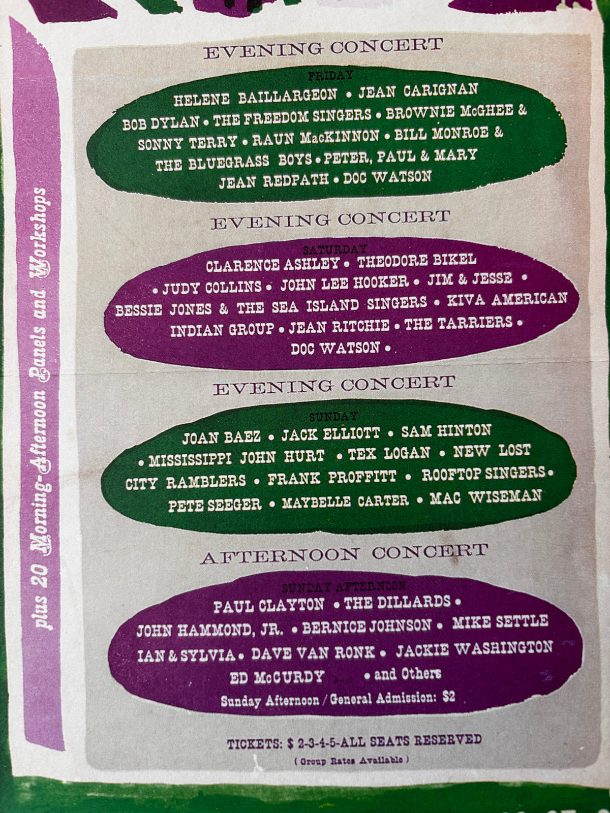 Eric Von Schmidt Reproduction NEWPORT FOLK FESTIVAL 1963 POSTER Flyer Bob Dylan Joan Baez