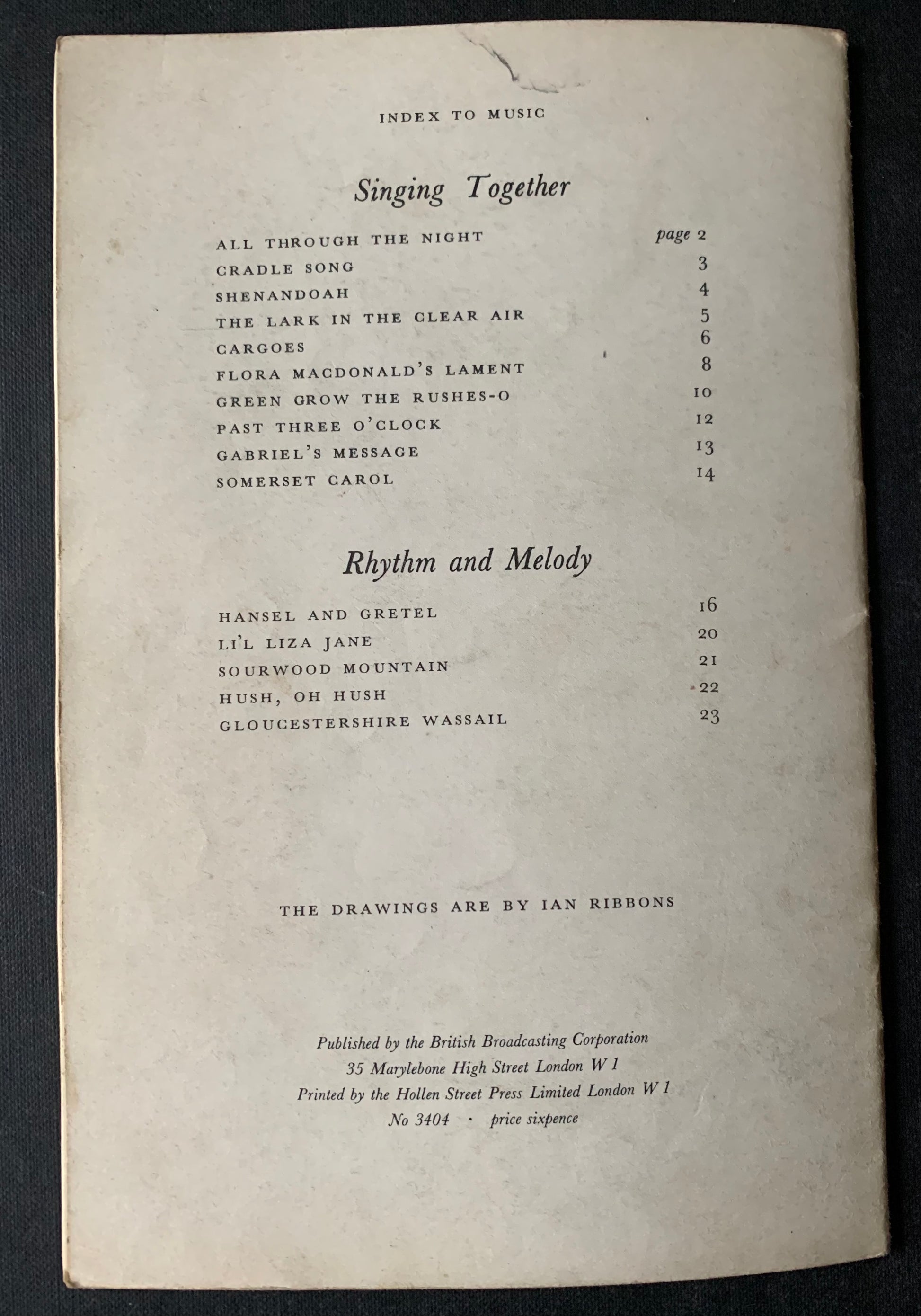 Ribbons Ian SINGING TOGETHER 1956 Illustrations BBC Rhythm and Melody SCHOOLS - transpontinebooks